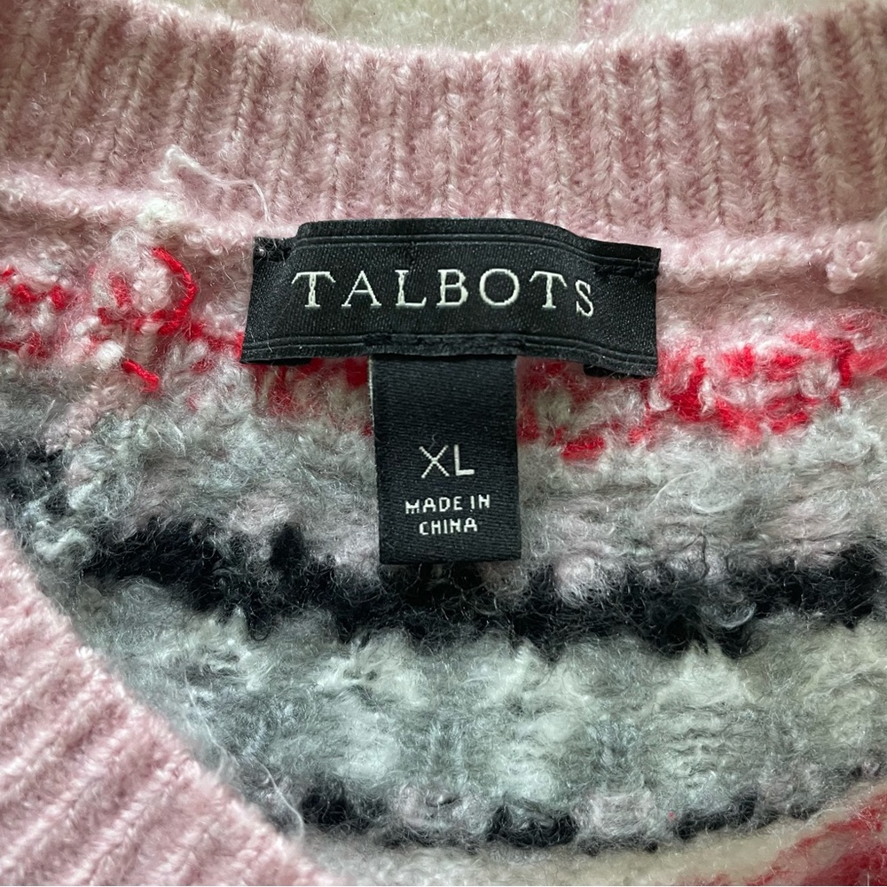 Talbots Acrylic Knit Sweater Pullover Precious Pink Black & Gray Size XL - Picture 9 of 9